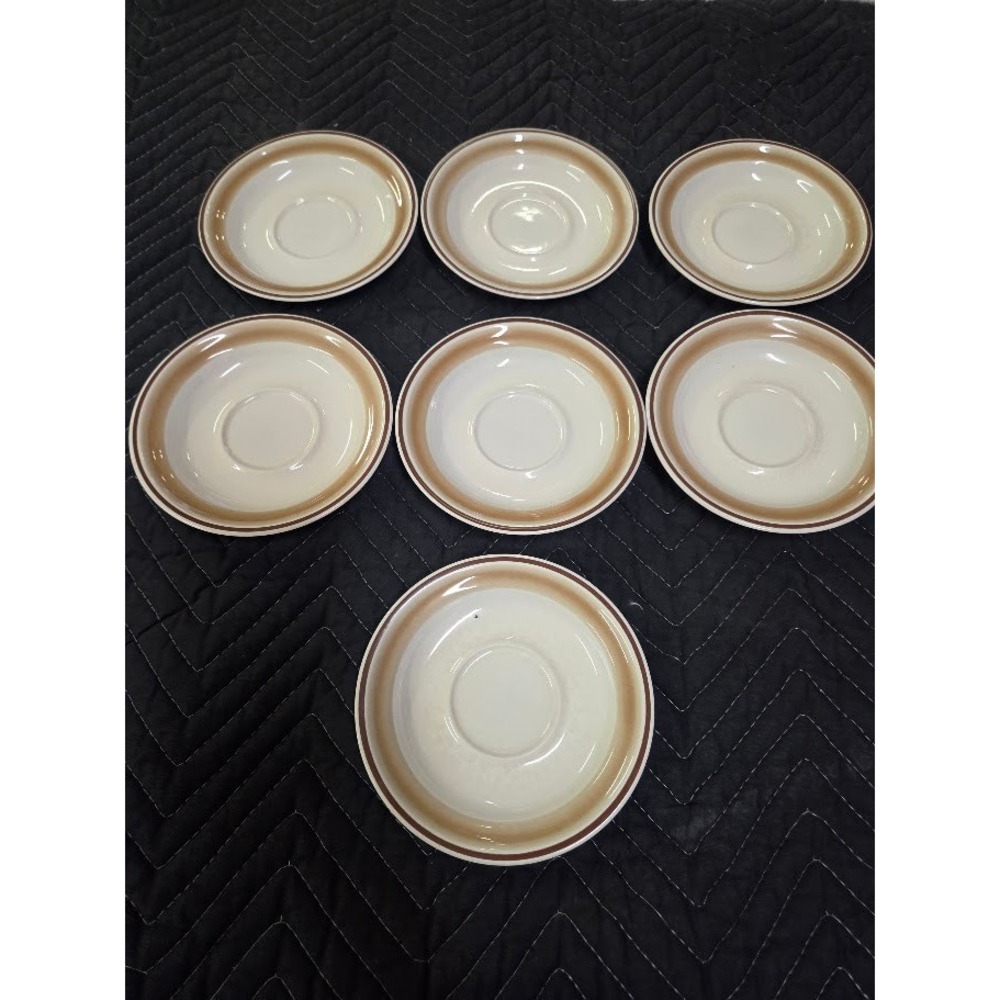7 Hearthside Water Colors Stoneware Saucers Brown Band Japan Hand Decorated